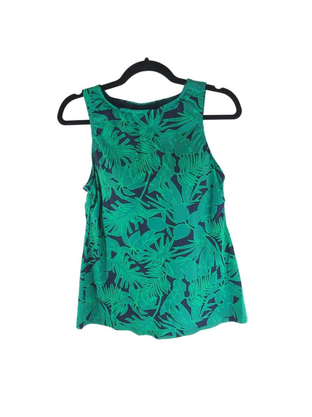 Lands End Chlorine Resist High Neck UPF 50 Modest Tankini Top Green Blue 12